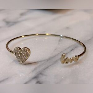 Gold Heart and Love‎ Wire Wrist Cuff Dainty Bracelet